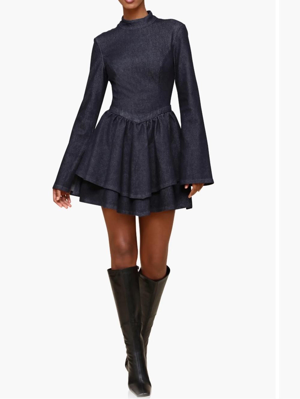 Avec Les Filles Long Sleeve Denim Mini Dress Size 2 NWOT